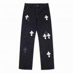款号：H482 Chrome Hearts & 克罗心 Ch城市限定系列 梵文十字贴布拼皮牛仔裤 黑白配色 成都“Chengdu”迎合成都大熊猫的故乡牛仔裤 均