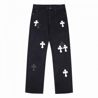 款号：H482 Chrome Hearts & 克罗心 Ch城市限定系列 梵文十字贴布拼皮牛仔裤 黑白配色 成都“Chengdu”迎合成都大熊猫的故乡牛仔裤 均