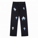 款号：H483 Chrome Hearts & 克罗心 Ch城市限定系列 梵文十字贴布拼皮牛仔裤 黑白配色 成都“Chengdu”迎合成都大熊猫的故乡牛仔裤 均