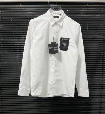 Dg 拉链皮牌口袋字母金属拼接 高品质长袖衬衫 男女同款 码数：M-3Xl.