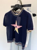 夏季新款 五彩五角星印花短袖 图案Logo图案点缀修饰 渐变色Logo上身顯瘦時尚 颜色：藏蓝 白色 码数：