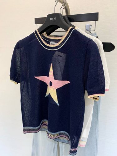 夏季新款 五彩五角星印花短袖 图案Logo图案点缀修饰 渐变色Logo上身顯瘦時尚 颜色：藏蓝 白色 码数：