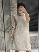 上新人丝羊毛剪花手工订珠连衣裙，S-Xl