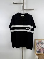 款号G40 新款Gucci 古驰新款商务条纹针织Polo衫短袖男女款 经典简约的小标刺绣设计，商务休闲皆宜，不花哨也不单调，百搭不挑人款 颜色：黑色 尺码：S