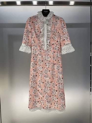独家首发原单品质 pra*A 25 新款小碎花拼波点A字收腰连衣裙！柳智敏同款法式收腰显瘦高级感满满 夏日度假风超级出片 强烈推荐 Sml 粉色 绿色