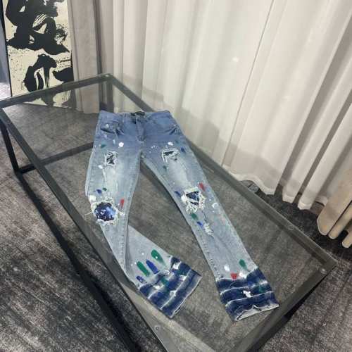 款号Cc883 顶级复刻 Amiri泼墨牛仔裤长裤 Amiri高街基础破洞紧身弹力牛仔裤长裤 Amiriamiri音译为埃米尔，是创始人的名字，Amiri的创始
