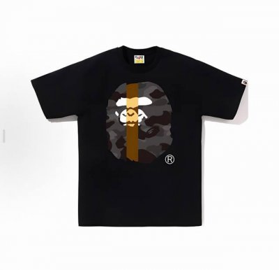 00173款A Bathing Ape Fw24 迷彩猿人拼接印花短袖T恤 男女同款 码数Smlxlxxl 黑灰，白灰，黑蓝，白蓝，黑紫，白紫，黑红，白红