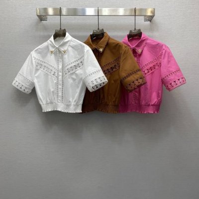 va*25Ss 气质翻领金属扣点缀重工定位绣花衬衣，高级面料，颜色:图片3色，面料：精纺棉面料 Smlxl