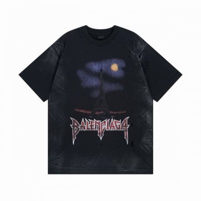 Balenciaga 巴黎世家2025 Ss 埃菲尔铁塔喷墨涂鸦手绘渐变彩印水洗做旧破坏短袖T恤 本市场No.1的质量 真正天花板品质 全部原版开发注意细节图