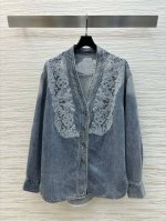 独家首发 原单品质 Er* Scen*25新款 V领蕾丝拼接牛仔衬衫 浪漫花YB定制水溶盘花蕾丝刺绣面料 美到入骨的优雅气质休闲风 经典V领怀旧复古街头风 做旧