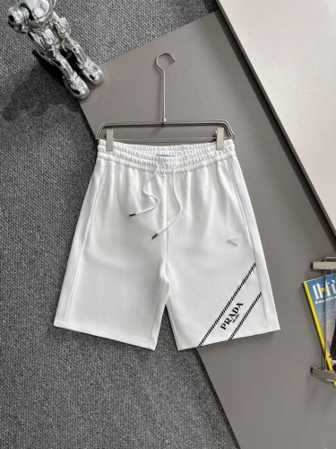 套装款！Prada 普拉达 2025新款 轻奢主义 梭织拼接 定制三角章Logo 男女日常通勤穿搭必备 休闲短裤 定制毛圈面料 腰标吊牌洗水唛三标齐全 颜色：白