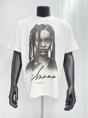 Vt9253 蕾哈娜Rihanna Big Face人像印花复古水洗做旧短袖T恤 小领口设计 白墨数码直喷印花 高街复古重磅做旧水洗Vintage短袖 尺码 S