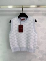 Gucc*25春夏新款针织圆领背心 经典双G字母Logo菱格提花装饰 常规版型 经典时髦精致百搭 尺码Sml。T226B
