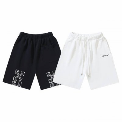 1133# Off-White磨毛纯棉毛圈450G重磅格子箭头Off印花短裤 黑色 白色 S M L Xl