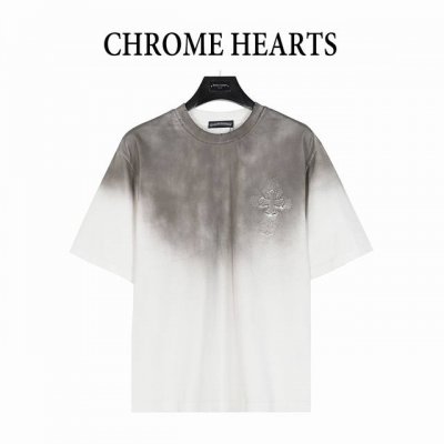 chromehearts 克罗心 25Ss 十字架贴布刺绣水洗破洞短袖T恤 秀场私人订制系列 整衣做旧激光烧花定制300克双纱面料 美式酸洗做旧原身布激光烧花加