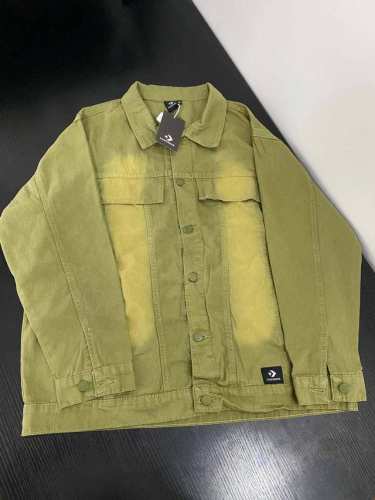 Converse匡威 牛油果色绣标水洗宽松做旧复古牛仔外套情侣款 Color: 牛油果绿色 Size: M-Xl M 肩宽48 胸围114 衣长70 Cm L