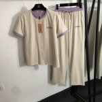 款号20251944 Miumi*新款运动套装，马卡龙拼色 胸前Logo刺绣短袖T恤+松紧腰休闲长裤，杏色，黄色，粉红色，灰色，S-Xl， M码；肩宽40，胸围