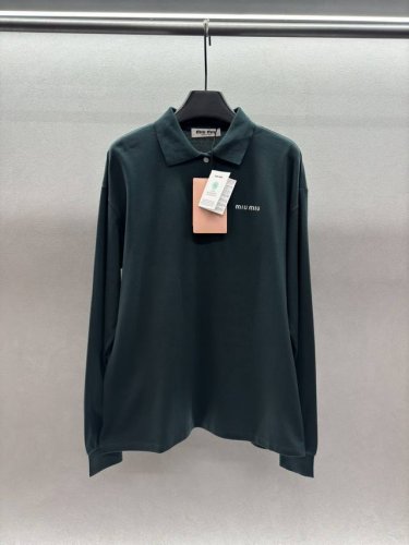 2680 Spring And Summer ！Mium*Iu，长袖polo衫， 复古色系中性风格，Os版型单穿叠穿都很出彩， 简约又高级，男女同款！ 三码！