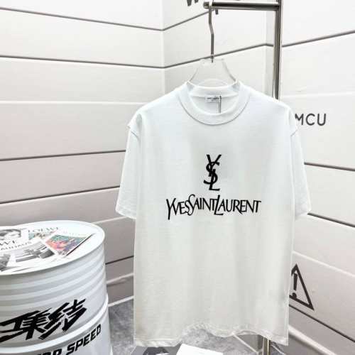 Ysl*圣罗兰* 2025春夏新款 经典简约字母，植绒工艺，定制双纱平纹纯棉面料 短袖T恤 男女同款 尺码： S 90-130斤 M 120-150斤 L 14
