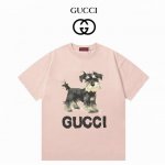 Gucci古驰 雪纳瑞数码直喷无感印花 280克双纱短袖 粉色 Xs-L
