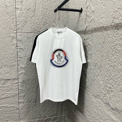 moncle* 蒙口*2025春夏新款 经典黑白字母印花模糊图案 定制双纱平纹纯棉面料 短袖T恤 男女同款 尺码 S 90-130斤 M 120-150斤 L