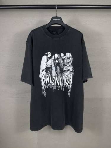 实拍图 顶级版本.官网品质 Balenci*Ga 巴黎.53季Balenciaga New. Vintage 高级限量联名短袖T恤。前面图案破坏直喷印花.成衣水