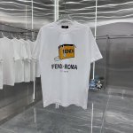 芬迪 2025春夏新款260克短袖T恤 植绒印花工艺 男女同款宽松版 S M L Xl Xxl 五个码 黑色 白色 咖啡色