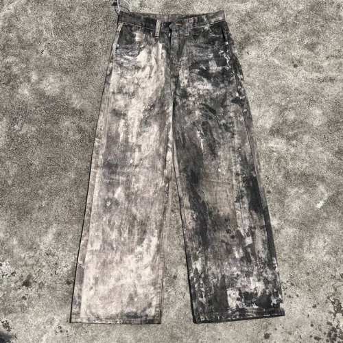 款号249 Ac风格平替1981F喷墨涂鸦做旧宽松阔腿休闲牛仔裤3D打印系列的神裤 方便平台定制的磨毛无弹薄款面料。 尺码：M-Xxl