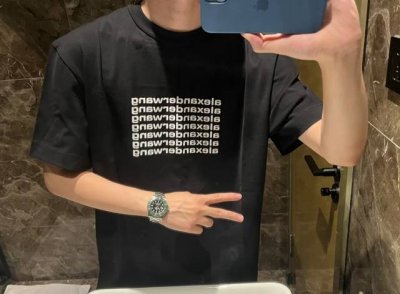 alexanderwang亚历山大王 高克重纯棉直筒T恤多字母印花短袖情侣款 Color: 黑色 Size: M-Xl M 肩宽50 胸围110 衣长 Cm L