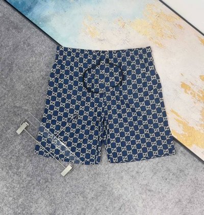 gucci 2025夏季新款时尚沙滩裤，五分短裤！官网同步 原版1-1复刻，原版五金 精选优质聚酯纤维面料、手感细腻，夏季必备单品、上身效果超帅气！ 颜色：蓝色