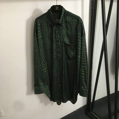 款号20253257 Balenciag*新款 鳄鱼纹印花气质长袖休闲衬衣 绿色 Sml S码 肩宽63 胸围,140 袖长54 衣长84-89
