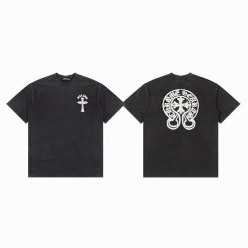 chrome Hearts Ch 克罗心 十字架梵文马蹄发泡印花水洗做旧情侣圆领短袖T恤-顶级版本 Color：水洗黑 Size：S M L Number：25