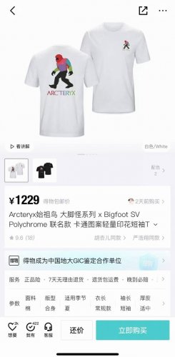 arcteryx始祖鸟 大脚怪系列 × Bigfoot Svpolychrome 联名款 卡通图案轻量印花短袖T恤 -面料采用240G纯棉面料，达到透而不露的黄
