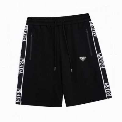 普拉达 prada 夏季新款 经典三角标织带拼接休闲短裤、高品质牛肚面料、特别手感、超级质感 舒适柔软透气 休闲宽松版型 潮流男女同款 Color: 黑色 Si