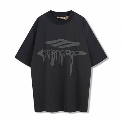 Blcg巴黎世家25Ss 3B新款溶解字母Logo磨破廓形短袖T恤 订染灰白 尺码Size : Xs S M L