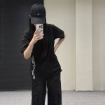 Bbr 短袖 地图字母印花 黑色 上身展示 模特试穿 Xxs 码 身高 162Cm 47Kg 宽松