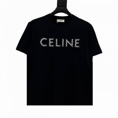 款号Y203 Celine 赛琳 21Ss 铆钉宫格徽标印花短袖 简约式美感设计，客供60支双股针织棉面料,轻柔舒适.高密度机织工艺让质感更垂坠,内里织面整齐有