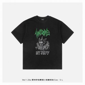 we11Done 25Ss 哥特字母素描小怪兽短袖 面料采用230克重精梳棉 定制32支1*1螺纹 成衣两遍水洗处理 面料舒适亲肤无异感 定制定染面料 纺织密度