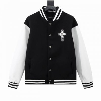 款号Y607 Chromehearts 克罗心 十字架刺绣字母皮袖拼接棒球服外套 渠道精品 潮男潮女Zui爱的棒球服夹克，市场各级版本都有 细节你们一定要对比