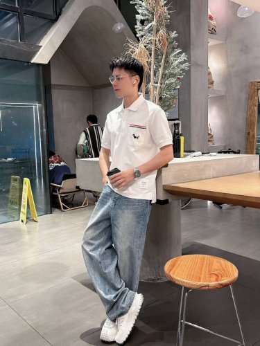 tb*修身版型 M-Xxxl 25春夏新款口袋款三杠提花下摆开衩织带融合顶级进口私货Polo短袖，高端重工提花融合绣花拼色短袖针织衫，专柜款时尚不失奢华 品质毋