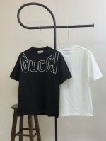 款号X173 gucci古驰胸前大Logo字母刺绣圆领短袖 官网买的样衣回来打的板 原色原版1:1 市场发这么低不发这个价格p没办法 情侣同款 全套包装 三标齐