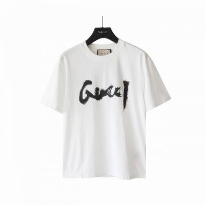 实拍细节图 +尺码表 Balenciaga X Gucci 古驰 联名涂鸦印花圆领T桖 专柜同款 原版定制 最新的贸易订单短袖T恤，全品相！！高品质加密精梳棉面