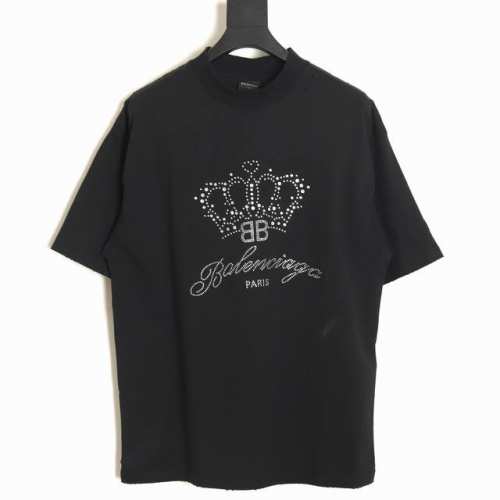 Balenciaga 巴黎世家 24Ss 皇冠烫钻短袖T恤 定织定染 G长绒棉 采用进口奥钻 电脑排列形状后热压至衣身 外贸大厂代加工 做工走线完美无瑕 尺码：