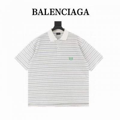 balenciaga 巴黎世家 双B麦穗刺绣条纹polo短袖 原版开模 棉质珠地面料 胸部饰以艺术作品刺绣 平翻领 刻字门襟纽扣 翻边短袖 全套辅料配备 纯棉质