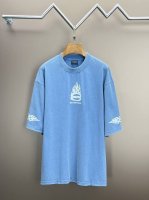 140包邮 (顶级最高版本）尺码偏大 B家 巴黎世家 Balenciaga 经典火焰Logo重工艺印花圆领半袖T恤短袖 男女同款 情侣款 宽松版型 （最高版本