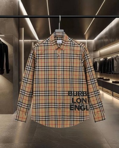Bur 巴宝莉 Burberry爆款来袭 字母胶印Vintage 男女同款格纹长袖衬衫系列 2025Ss官网新款长袖 衬衫 衬衣，精美工艺 高端版本，专柜定制面