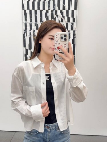 Celin* 25Ss春夏新款 短款色织条纹长袖衬衫丨独家Yb开发！高版出品！复古文艺风小短款H版型时髦又帅气！口袋刺绣凯旋门Logo低调奢华，原版定制进口面料
