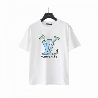 实拍细节图 +尺码表 Louis Vuitton 路易威登 断裂Logo印花短袖T桖 面料：洗水精梳紧密棉盖棉260 柔顺手感 宽松版型设计 男女同款 颜色：黑