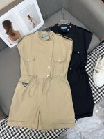 prad* 25Ss新款翻领连体裤 抽绳束腰设计 三角标装饰 高品质 两色三码Sml A807