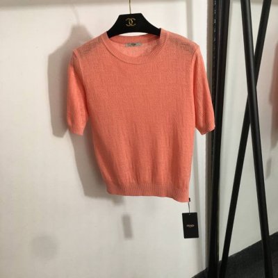 款号20252699 Fend*新款 老花F字母镂空短袖针织衫 上衣，白色，桃粉色，红色，黑色，36 38 40， 38码；肩宽37，胸围82，袖长25，长54
